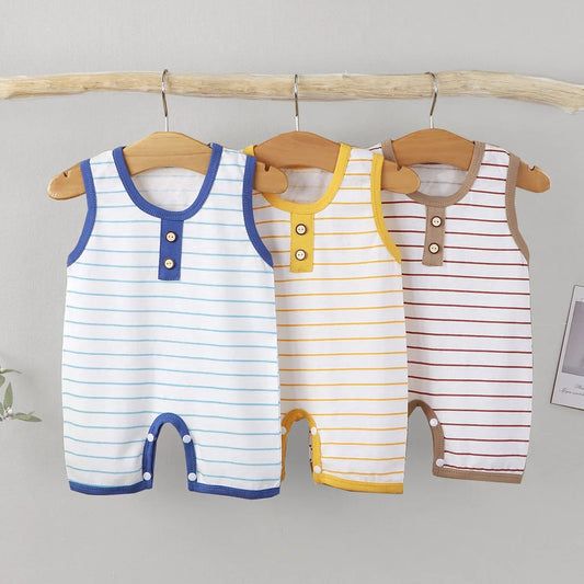 Barboteuse bébé sans manches coton marinière rayée