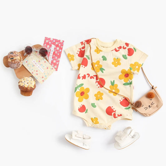 Body bébé manches courtes coton imprimé fleurs