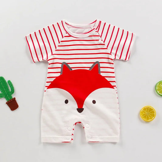 Barboteuse bébé manches courtes coton marinière motif renard
