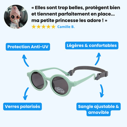 Lunettes de soleil rondes bébé - Polarisées, souples & avec sangle (0-3 ans)