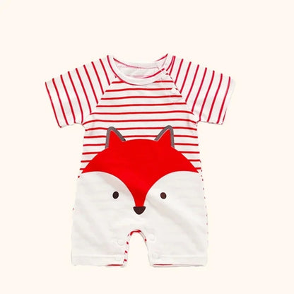 Barboteuse bébé manches courtes coton marinière motif renard