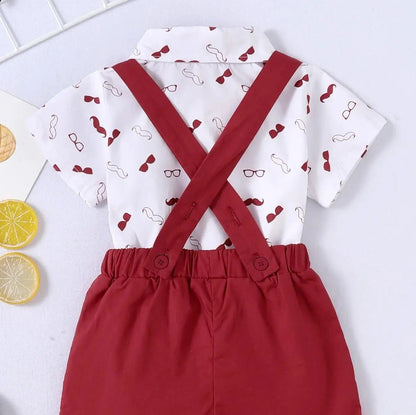 Ensemble bébé body chemise + short coton chic motif moustache