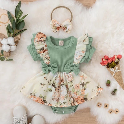 Body bébé manches courtes coton style robe fleurie avec nœud