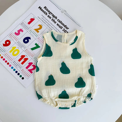Body bébé sans manches gaze de coton à motifs