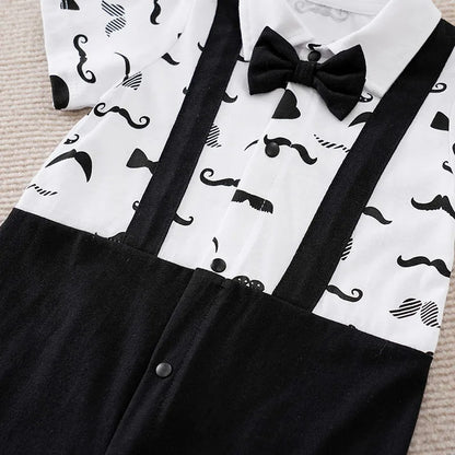 Barboteuse bébé manches courtes coton style costume moustache
