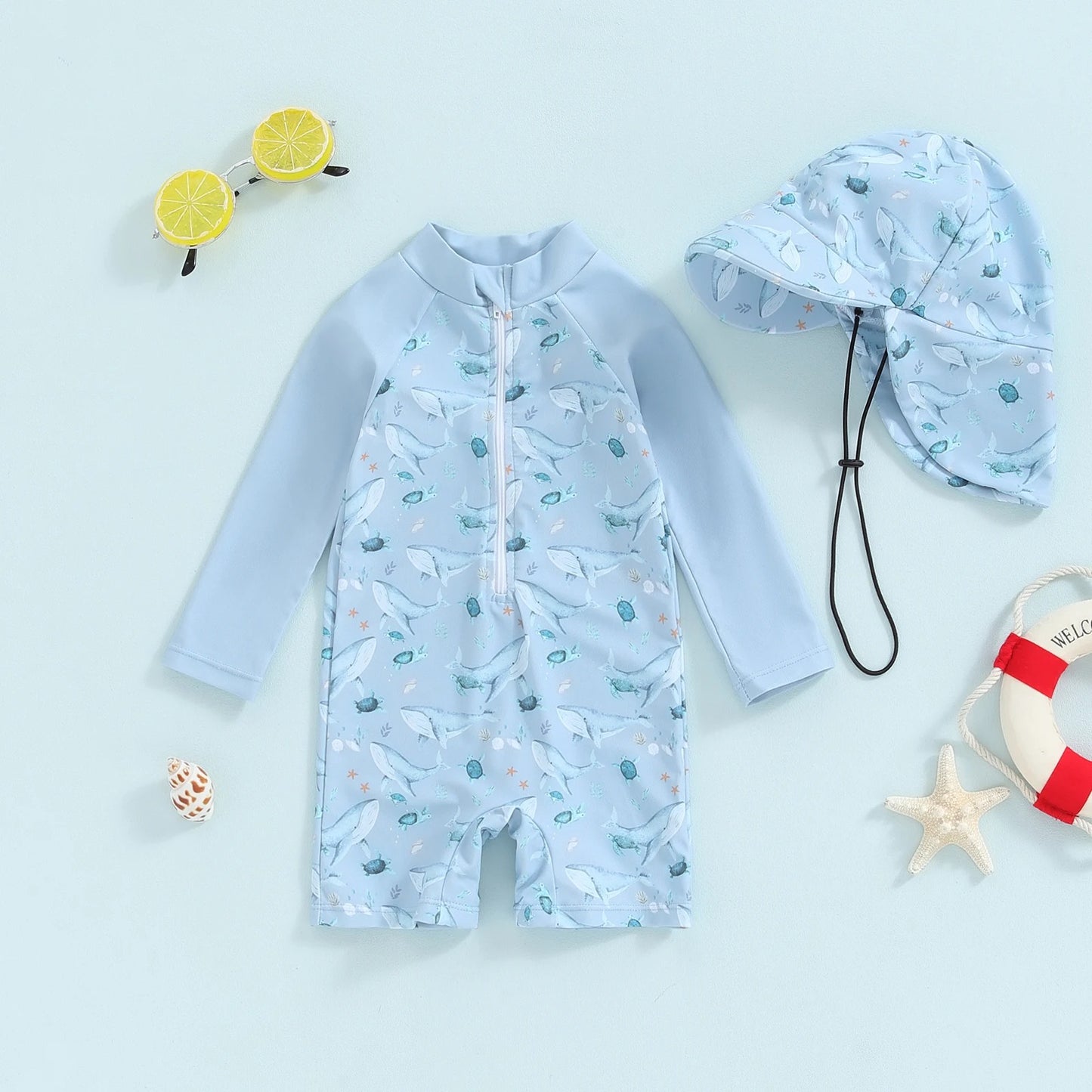 Maillot de bain anti-UV avec chapeau - Motif animaux