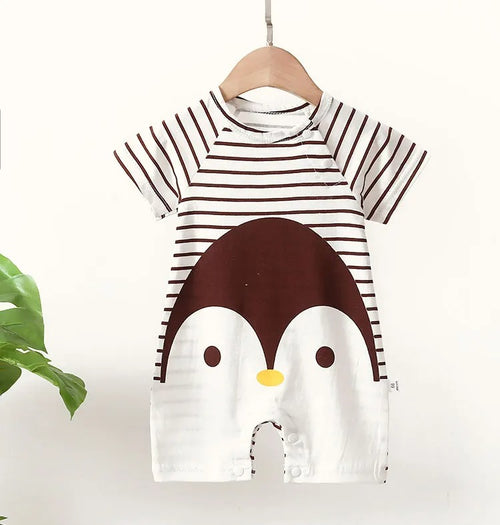 Barboteuse bébé manches courtes coton marinière motif pingouin