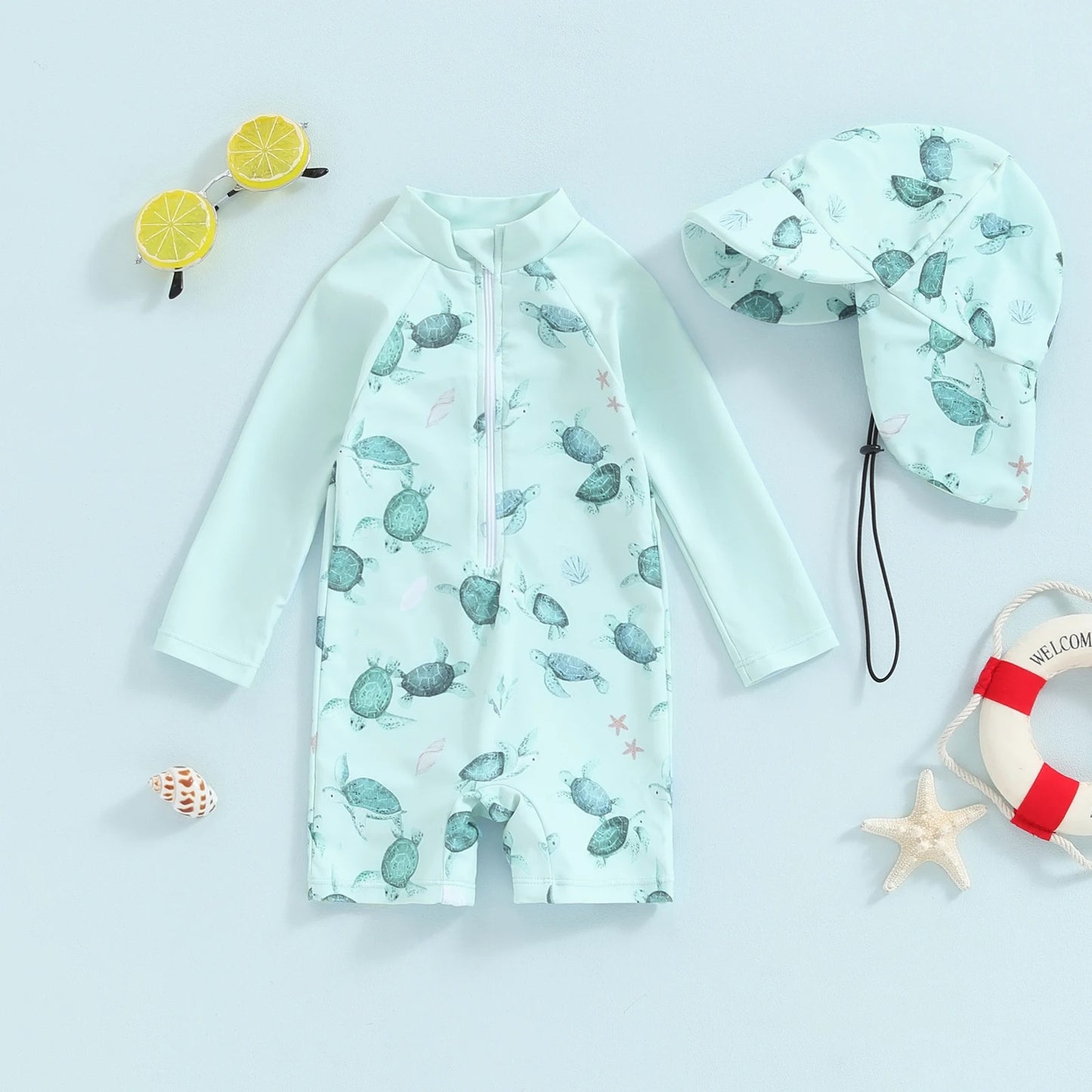 Maillot de bain anti-UV avec chapeau - Motif animaux