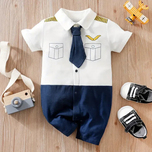 Barboteuse bébé manches courtes coton style costume pilote