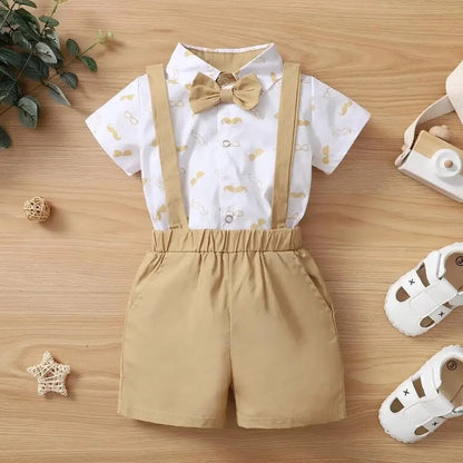 Ensemble bébé body chemise + short coton chic motif moustache
