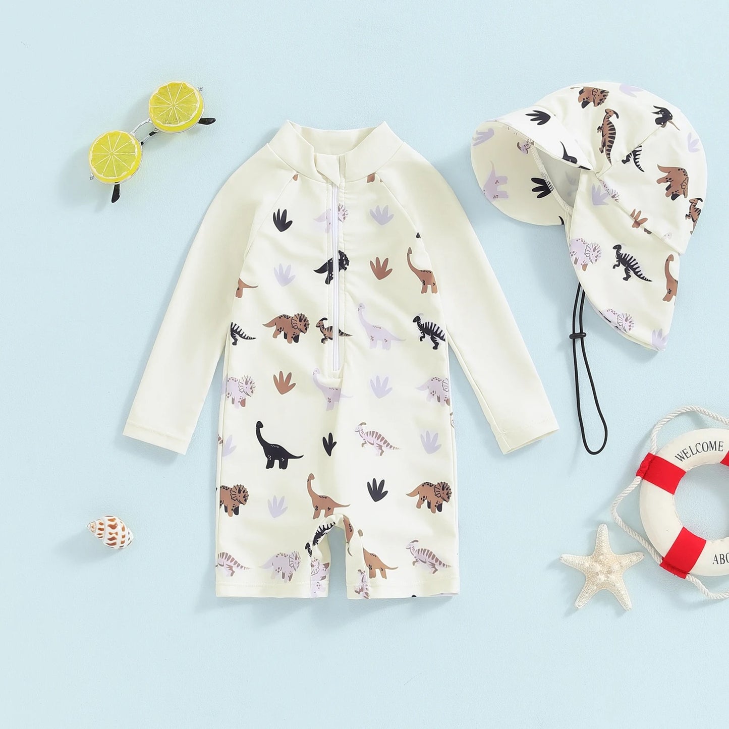 Maillot de bain anti-UV avec chapeau - Motif animaux