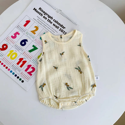 Body bébé sans manches gaze de coton à motifs
