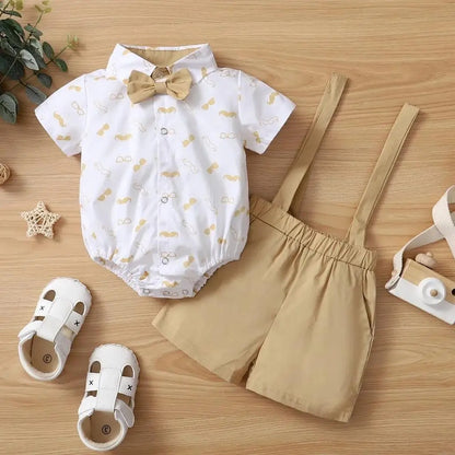 Ensemble bébé body chemise + short coton chic motif moustache