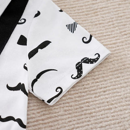 Barboteuse bébé manches courtes coton style costume moustache