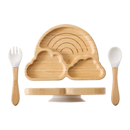 Assiette bambou avec ventouse - arc-en-ciel