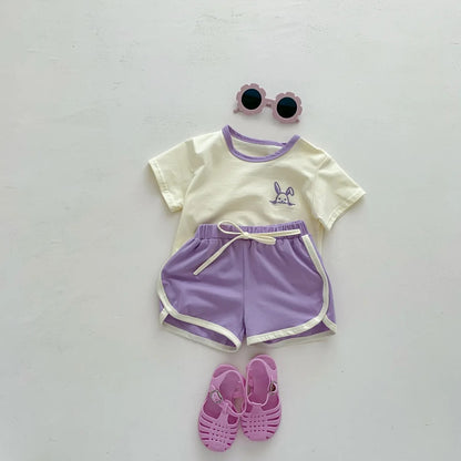 Ensemble bébé t-shirt + short coton rétro motifs brodés