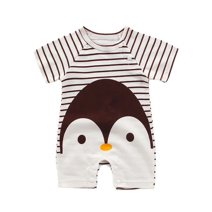 Barboteuse bébé manches courtes coton marinière motif pingouin