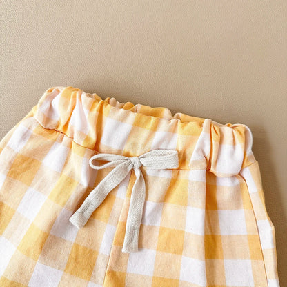 Ensemble bébé t-shirt blanc motif citron + short coton à carreaux