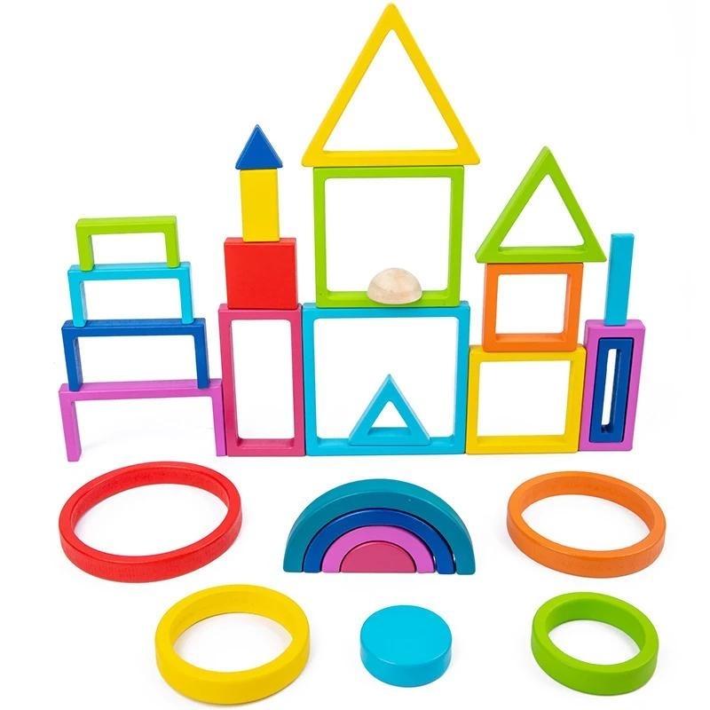 Coffret blocs de construction en bois - Apprentissage Montessori